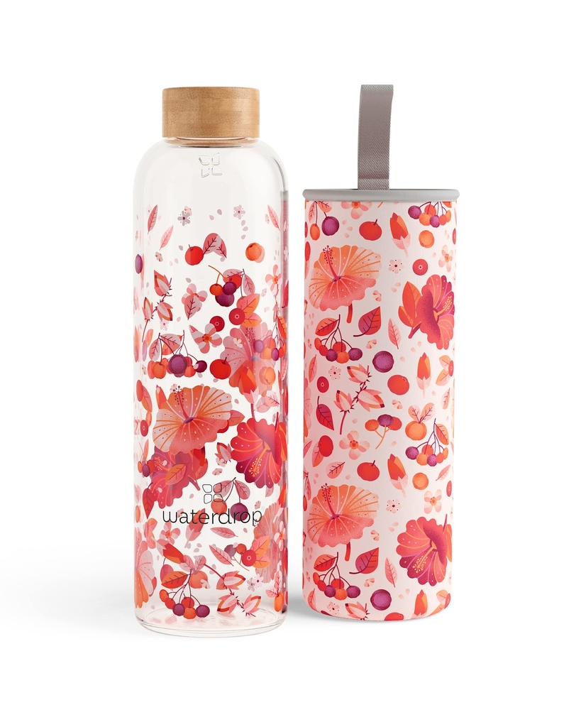 Waterdrop Edition Glass drinking bottle made of borosilicate glass including neoprene cover