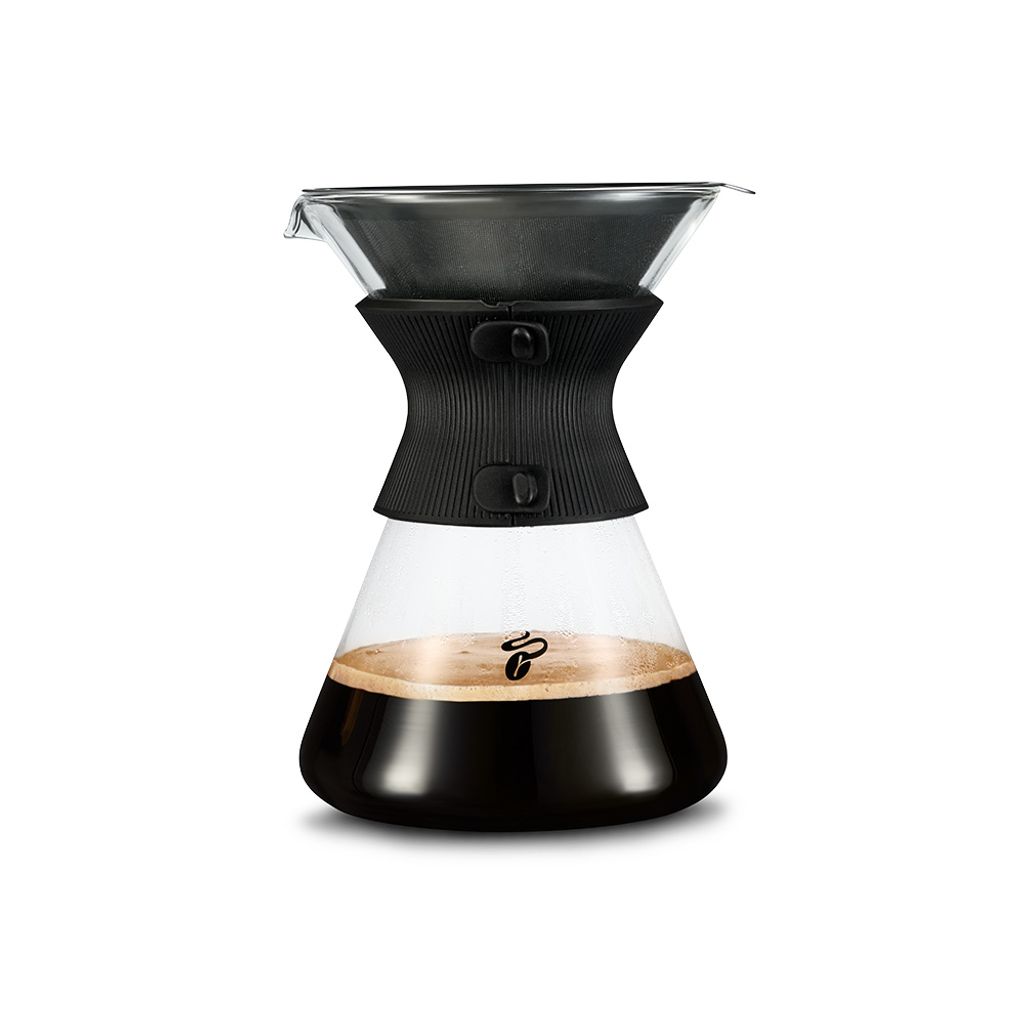 Tchibo Pour Over, filter coffee maker, stainless steel permanent filter, borosilicate glass, silicone sleeve