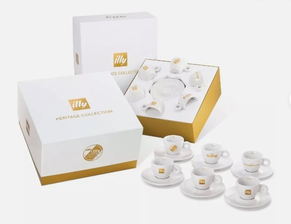 Illy Art Collection Heritage limited edition set six Illy coffee gold cups