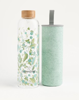 waterdrop® Glass Bottle | Bottle 400 ml | With Neoprene Cover | Dishwasher safe