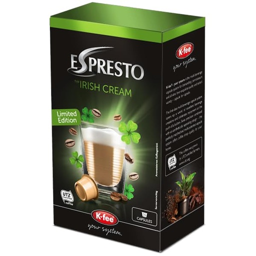 ESPRESTO Irish Cream Coffee Capsules Intensity 9/12 Compatible with K-fee Your System