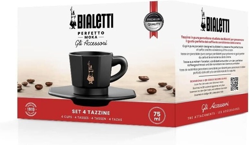 Bialetti Faces Espresso Cups and Saucers, 1pcs (Black)